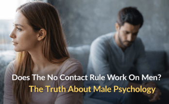 Woman looking away while a man sits behind her after a breakup, illustrating how the no contact rule can affect male psychology and make a man miss you.