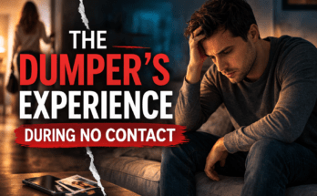 Man looking at his phone thoughtfully after a breakup illustrating the dumper’s experience during the no contact rule.