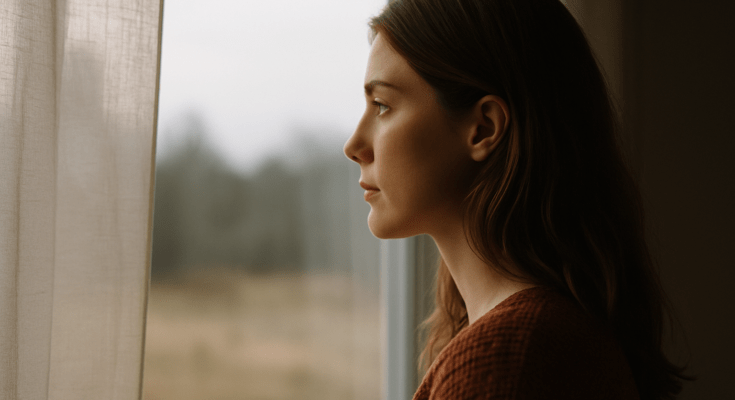 Woman looking out the window wondering if no contact is working and what to look for.