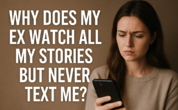 Woman looking at her phone feeling confused while reading Instagram stories from an ex