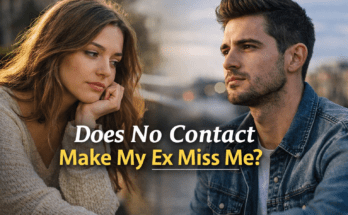 A man and woman sitting apart, both looking thoughtful, representing emotional distance and reflection after a breakup during no contact.