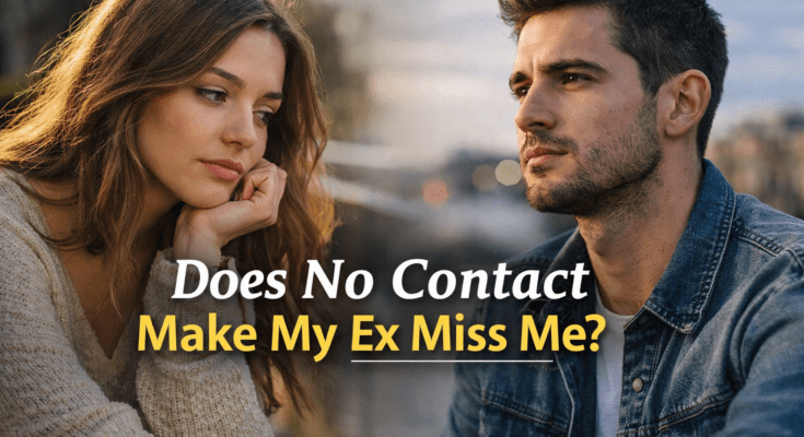 A man and woman sitting apart, both looking thoughtful, representing emotional distance and reflection after a breakup during no contact.