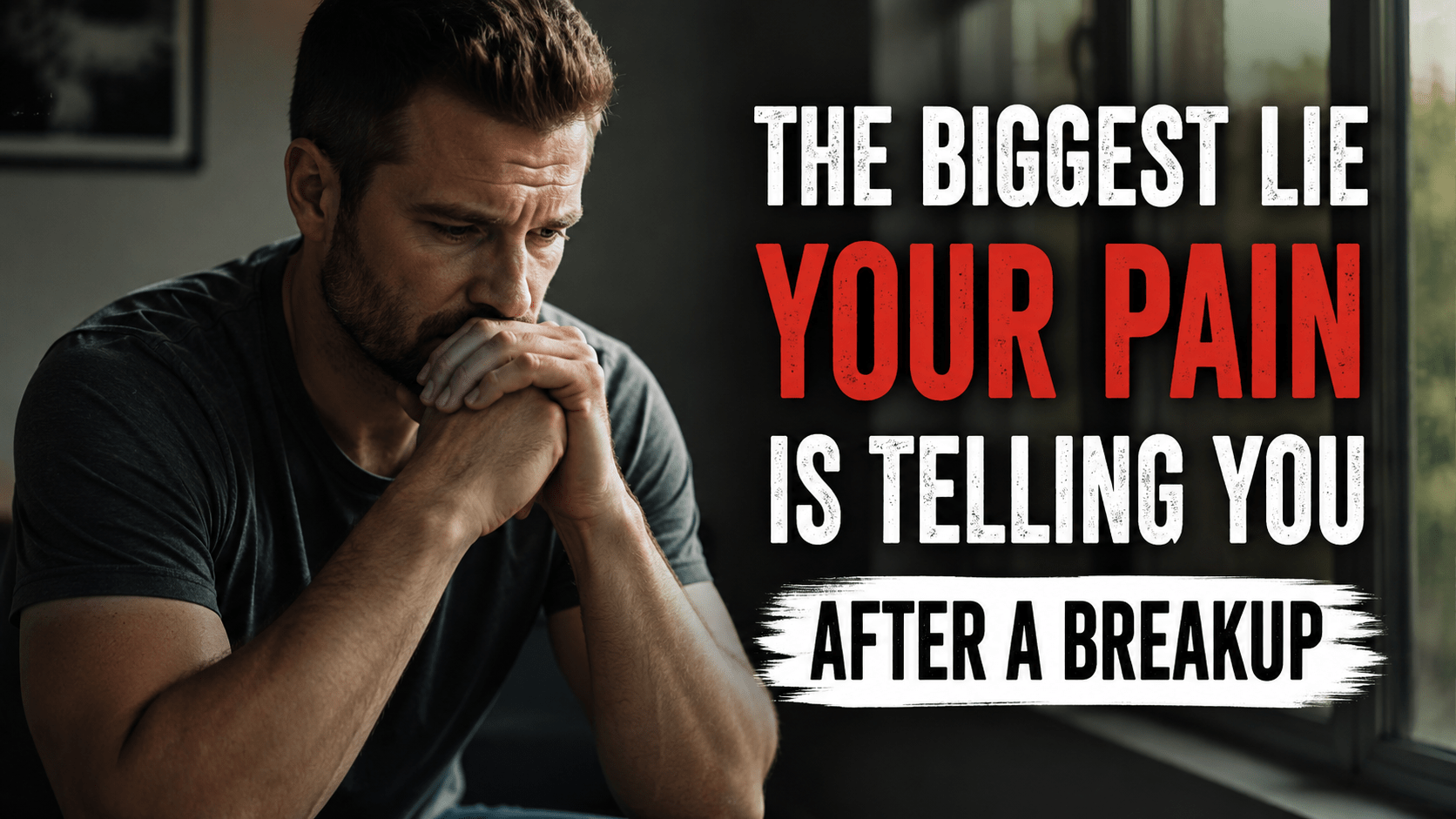 Heartbroken man reflecting after a breakup, illustrating how emotional pain can distort reality.